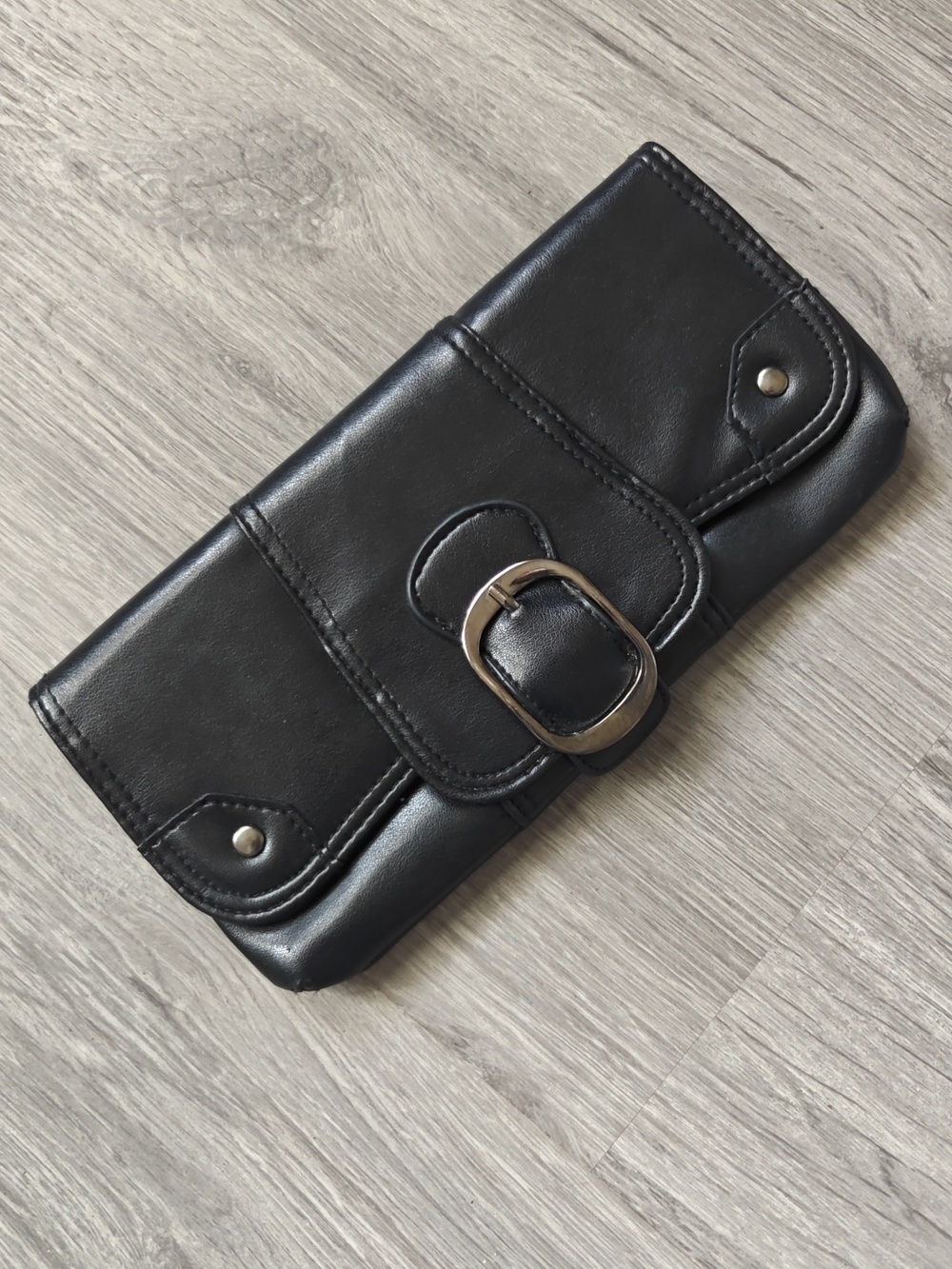 Dark Silver Buckle Flap Wallet